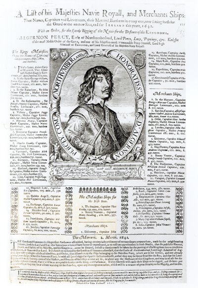 Ritratto di Algernon Percy, decimo conte di Northumberland (1602-68) accompagnato da un elenco della Royal Navy di Sua Maestà, 1642 da English School